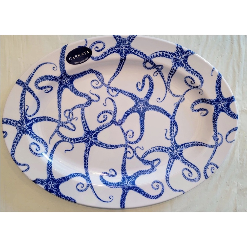 Caskata Melamine Serving Tray Platter Starfish Royal Blue Nautical Coastal ZRike